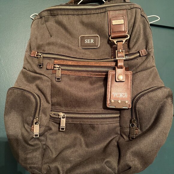 TUMI ALPHA BRAVO Knox Nylon & Leather Grey/Brown Backpack - Picture 1 of 3